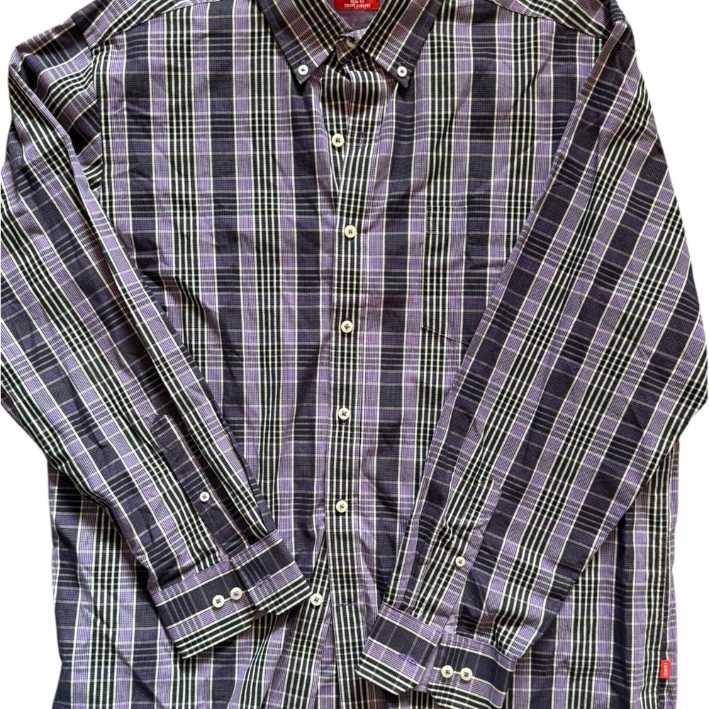 Purple Plaid Button-Down Men's Shirt IZOD Xl Slim Fit